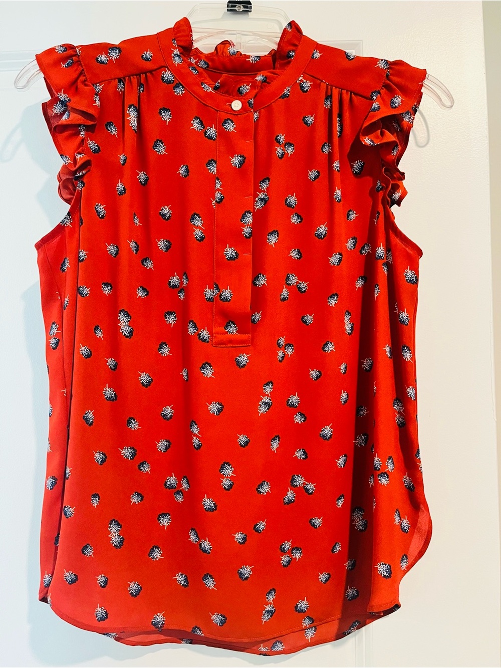 LOFT Red Floral Ruffle Sleeve Sleeveless Blouse Size S petite